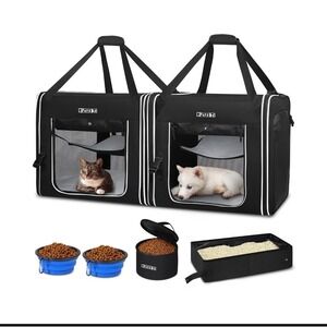 Petskd Double Cat Travel Carrier Two Pet Soft Sided Crate Blue Grey